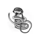 A mongoose, styled as a Che Guevara, defeats snakes in business suits in a duel tattoo design idea