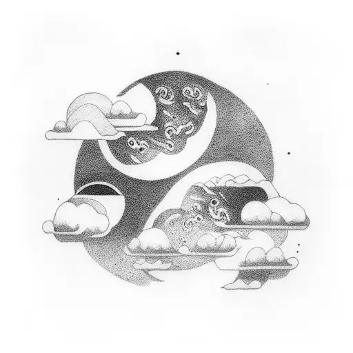 Yin and Yang with clouds and a river  tattoo design idea