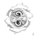 Yin and Yang with clouds and a river  tattoo design idea