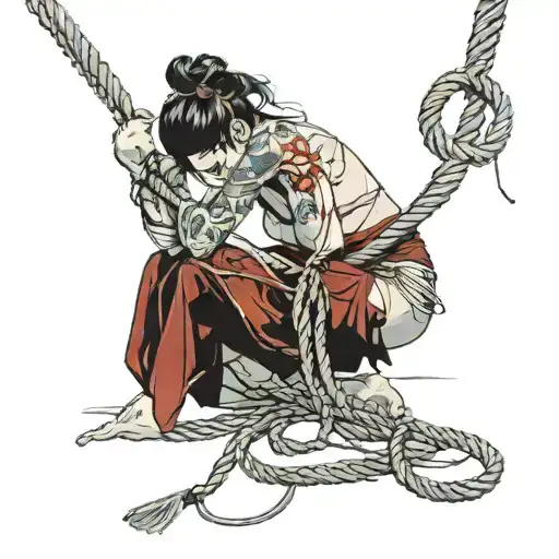 shibari rope tied on woman on her knees sensual  tattoo design idea