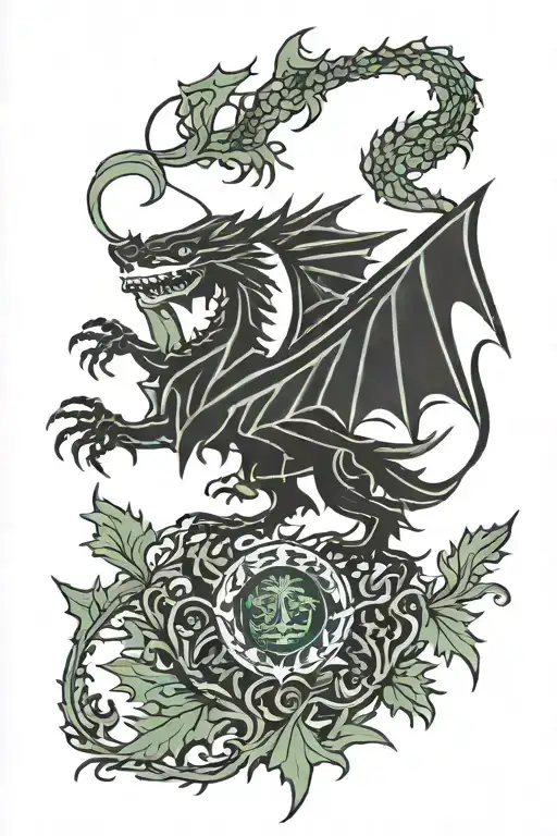 welsh flag dragon thistle tattoo design idea