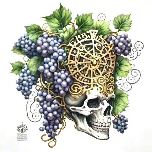 grapes ventian mask tree DNA clock skull heart Mandela  tattoo design idea