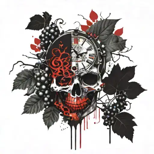 grapes ventian mask tree DNA clock skull heart Mandela  tattoo design idea