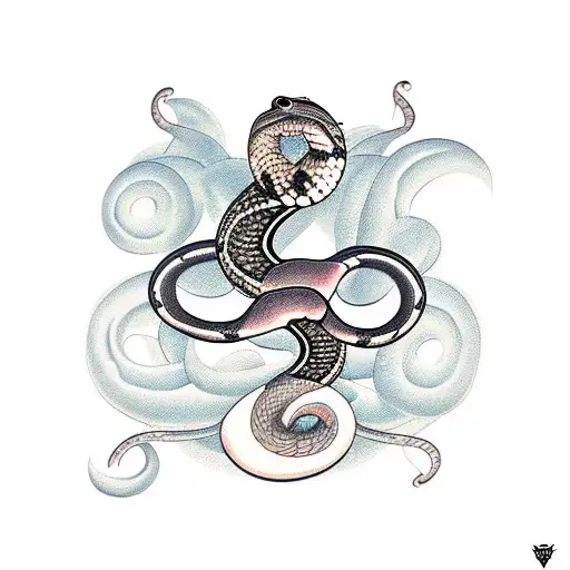 A curvy snake with 3 butterflies on it tattoo design idea