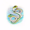 a curving snake with 3 butterflies on it tattoo design idea