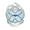 a curving snake with 3 butterflies on it tattoo design idea