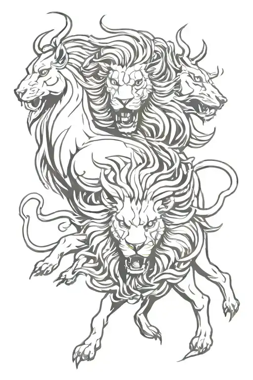 bull lion and phoenix emerging tattoo design idea
