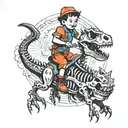 kid riding a dinosaur skeleton tattoo design idea
