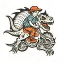 kid riding a dinosaur skeleton tattoo design idea