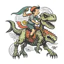 kid riding a dinosaur skeleton tattoo design idea