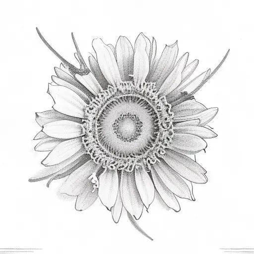 holly, violet, cosmos, and 2 daisies going down in a line tattoo design idea