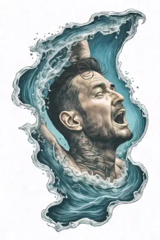 man drowning in ocean  tattoo design idea