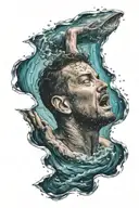 man drowning in ocean  tattoo design idea
