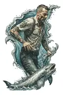 man drowning in ocean  tattoo design idea