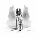 A mom with a child letting go of the past tattoo design idea