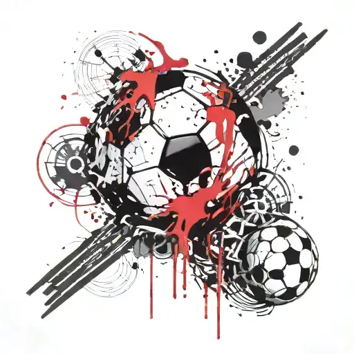 A minimalist tattoo design of a soccer ball with musical notes floating around it tattoo design idea