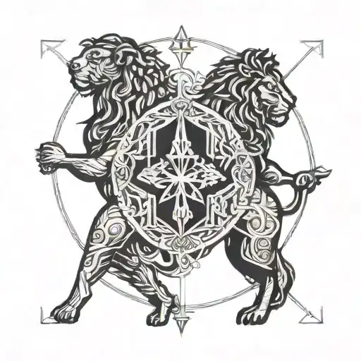 libra carrying leo and virgo astrology tattoo design idea