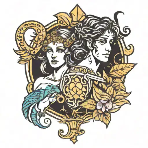 libra carrying leo and virgo astrology signs tattoo design idea