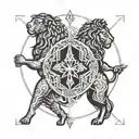 libra carrying leo and virgo astrology tattoo design idea