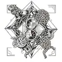 libra carrying leo and virgo astrology tattoo design idea