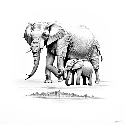elephant depicting mother daugher relationship tattoo design idea
