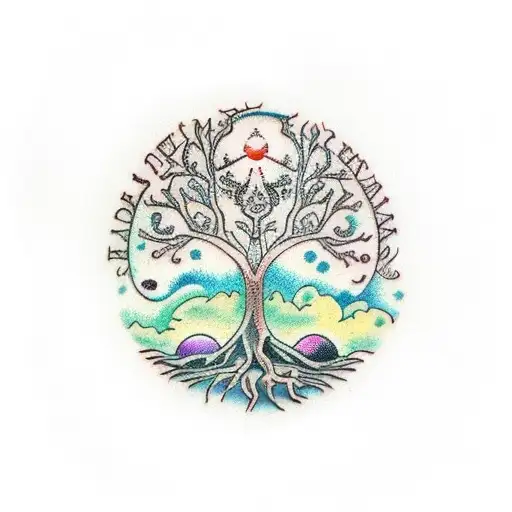 Tree of Life realistic with green circle above it tattoo design idea