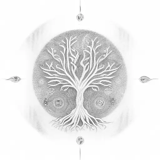 Tree of Life realistic with green circle above it tattoo design idea