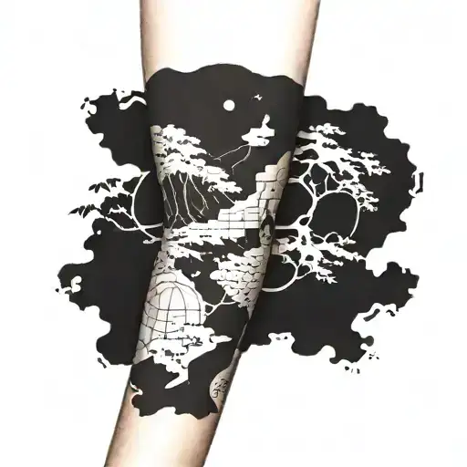 It's an arm sleeve, with a map of Japan on my forearm, around the map is the symbol of Naruto ,a japanese word and Luffy tattoo design idea