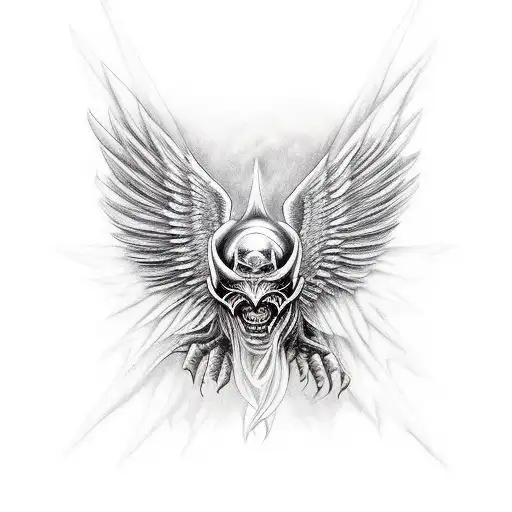 a creature that is half angel and half devil with wings tattoo design idea