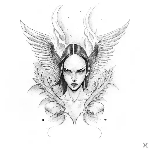 a person that is half angel and half devil with wings tattoo design idea