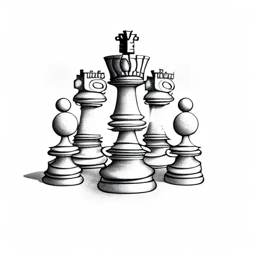 Chessboard with chess pieces in a surrealistic style tattoo design idea
