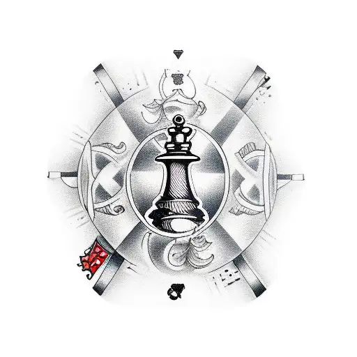 Chessboard with chess pieces in a surrealistic style tattoo design idea
