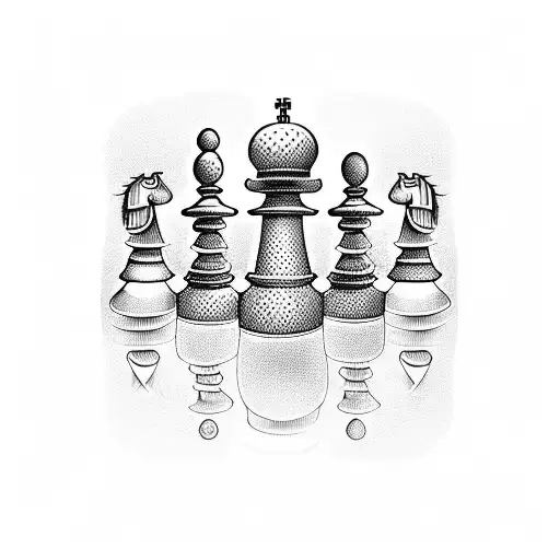 Chessboard with chess pieces in a surrealistic style tattoo design idea