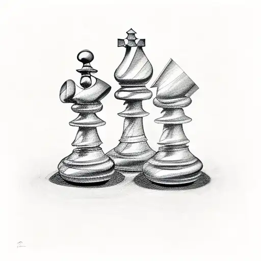 Chessboard with chess pieces in a surrealistic style tattoo design idea