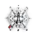 Chessboard with chess pieces in a surrealistic style tattoo design idea