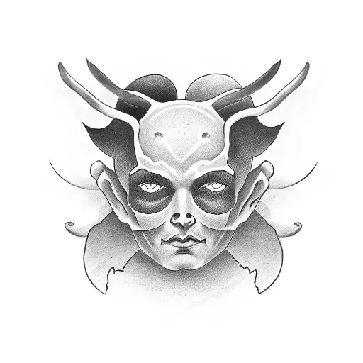 semi colon half devil half angel only black and white, small tattoo design idea