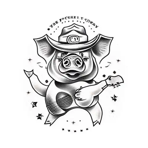 pig playing guitar tattoo design idea