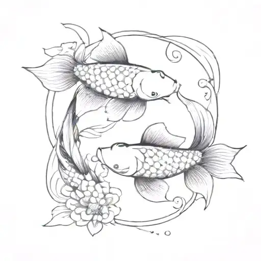 two koi fishes black & white tattoo design idea