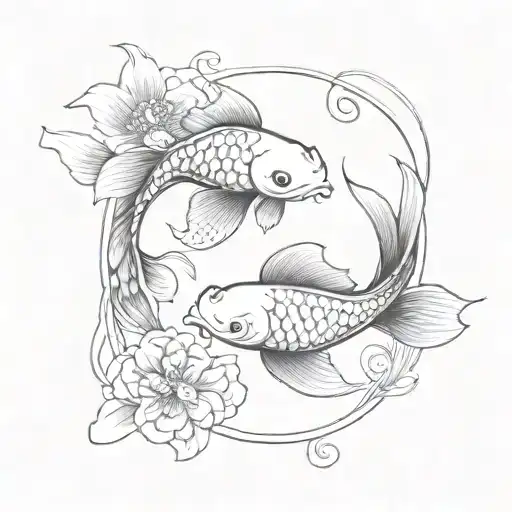 two koi fishes black & white tattoo design idea