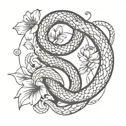 snake with flowers  tattoo design idea