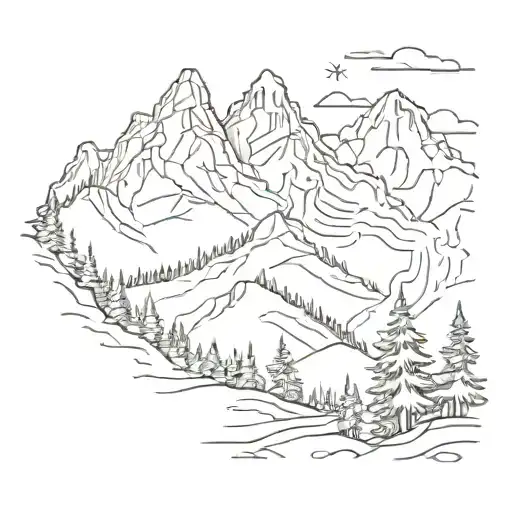 simple forrest with mountains in the background tattoo design idea