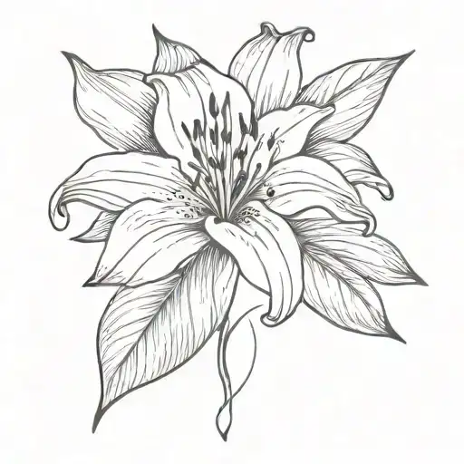 lily flower with leaves tattoo design idea