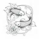 two koi fishes black & white tattoo design idea