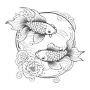 two koi fishes black & white tattoo design idea