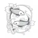 two koi fishes black & white tattoo design idea