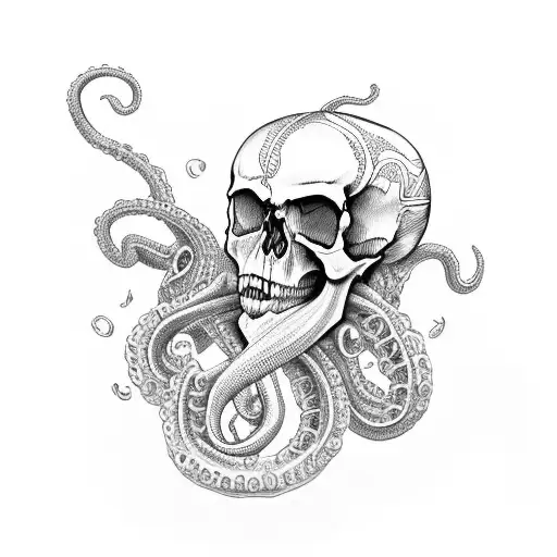 Skull Octupus dark  tattoo design idea