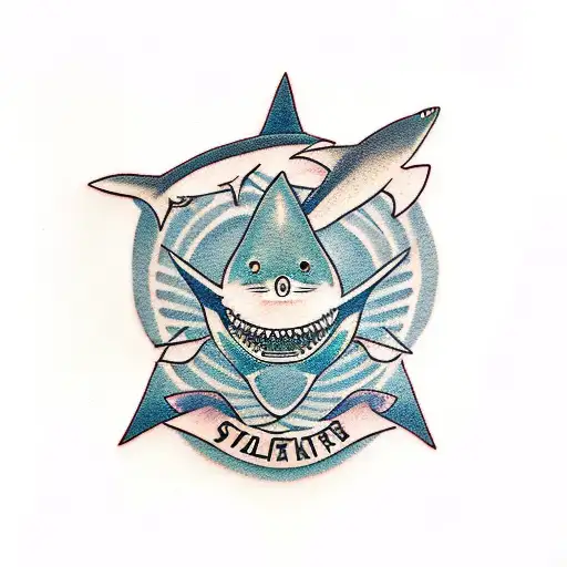 shark surfing tattoo design idea