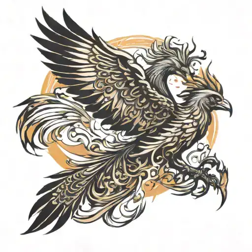 suggestive image of a phoenix and a woman overlapping as they take flight tattoo design idea