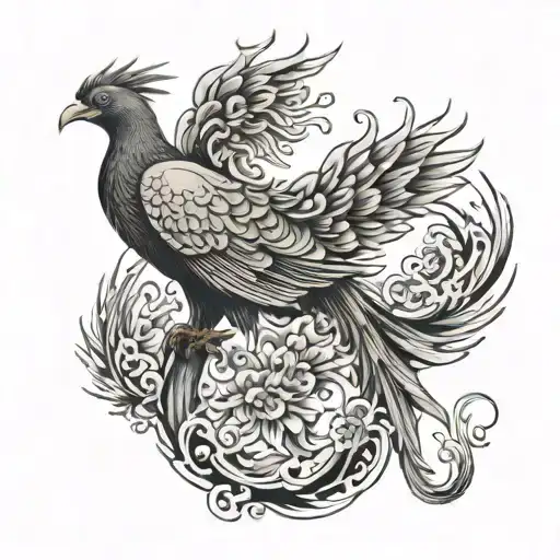 suggestive image of a phoenix and a woman overlapping as they take flight tattoo design idea