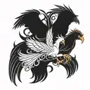 suggestive image of a phoenix and a woman overlapping as they take flight tattoo design idea